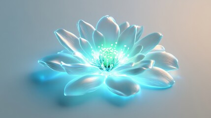 Obraz premium A luminous rendered flower blooms with vibrant teal and white hues