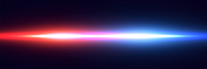 Dynamic movement of light lines.Light horizontal neon line of light.Speed ​​effect.Police glare.Red and blue effects.