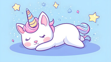 Obraz premium Adorable Cartoon Sleeping Unicorn Cat - Vector Illustration for Kids' Products and Designs