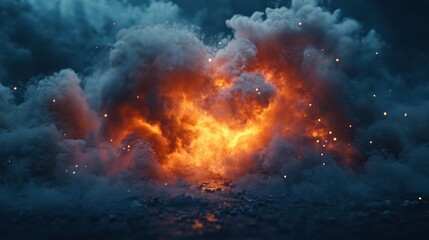 Fototapeta premium fire explosion engulfs the landscape in a cloud of smoke and embers
