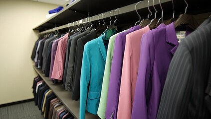 Colorful blazers on shelves
