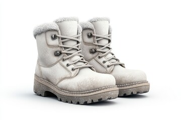 Snow boots with cozy textured surface and durable sole isolated on white background for winter footwear inspiration