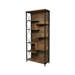 Modern industrial bookshelf with black metal frame and white geometric shelves, perfect for home, office, or living room, offering stylish storage and contemporary design.