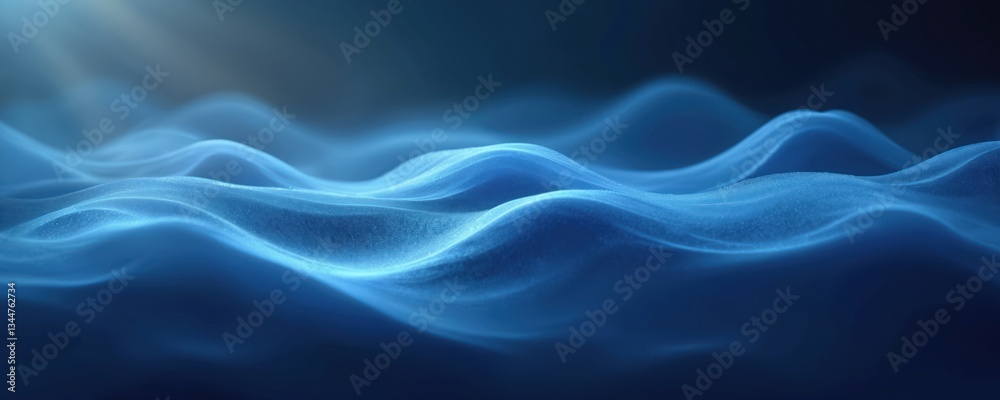 Poster abstract blue background with flowing light and shadow waves. dark gradient from white to deep blue,