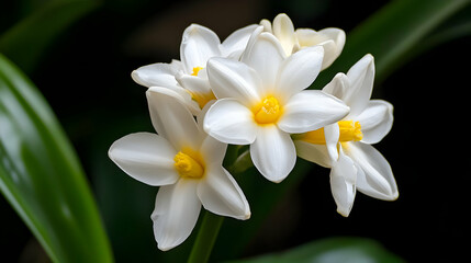 Fototapeta premium Close Up Cluster Of White Flowers With Yellow Centers