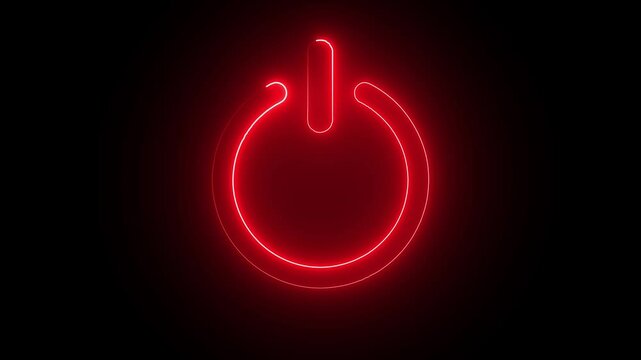 neon red color power button icon animation screen turn on off stop start button animated.