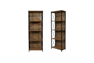 Modern industrial bookshelf with black metal frame and white geometric shelves, perfect for home, office, or living room, offering stylish storage and contemporary design.