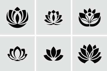 Set of Abstract Black and White Floral and Botanical Icons
