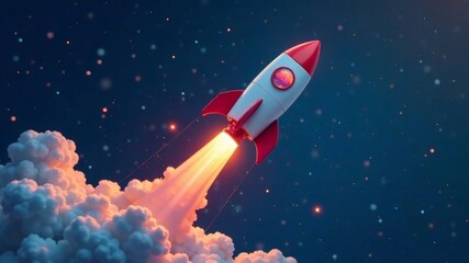 Entrepreneurship launch rocket start flying up and network line connection, the Startup concept plan development business project digital technology idea of leadership,