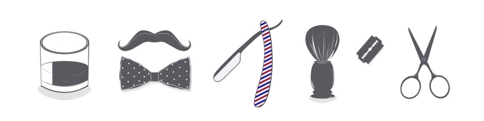 Barber shop icons set. Design logo  in vintage retro style. Vector illustration.