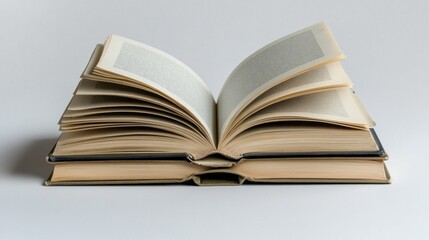Fototapeta premium Two well-loved books lie side by side, their pages fanned open, revealing the textured paper