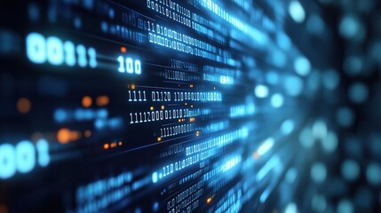 Naklejka premium Digital Flow of Binary Code and Text Commands in Abstract Background
