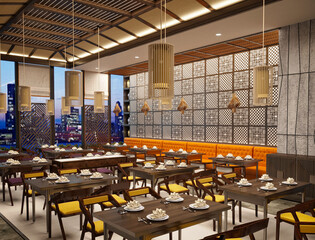 3d render of restaurant cafe interior