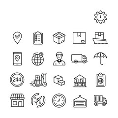 Delivery and Logistics Icon Set &ndash; 21 Line Style Shipping Vector Icons