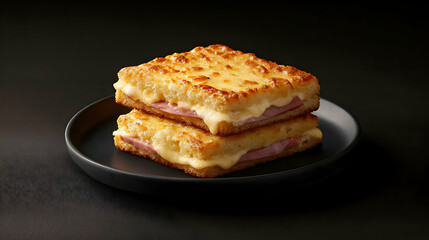 Delicious Croque Monsieur Sandwich On Dark Plate