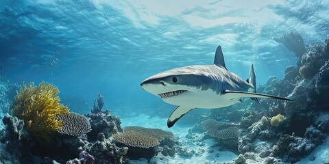 Fototapeta premium Shark Swimming in Coral Reef