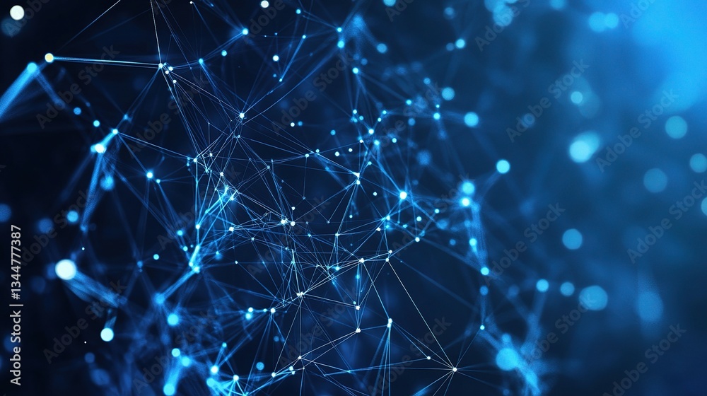 Poster abstract technology network with polygons and cybersecurity elements