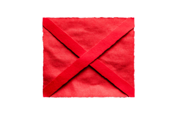 Red fabric square with diagonal cross design
