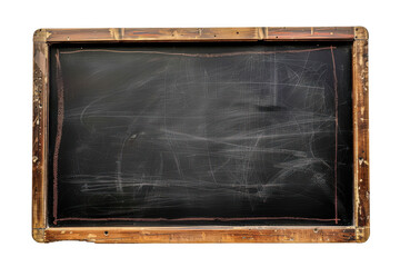 Fototapeta premium A worn chalkboard with a wooden frame showing chalk residue and scratches 