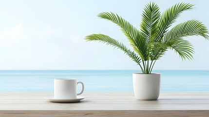 Obraz premium Coastal Coffee Break With Tropical Plant