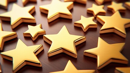 Golden stars on wooden surface