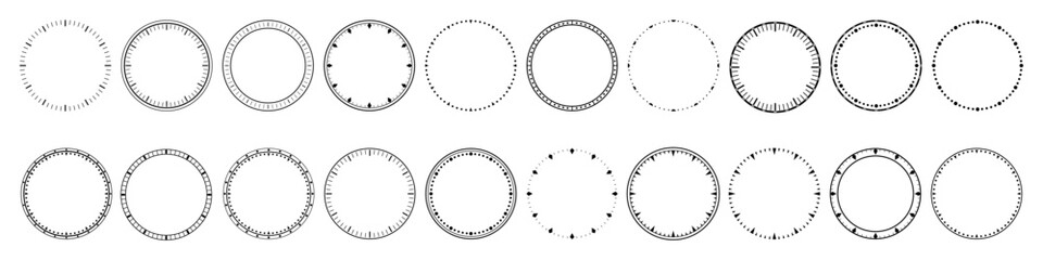 Clock dial icons with arrow.Mechanical dial template.Round isolated clock showing time.Vector illustration.