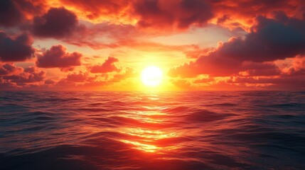 Obraz premium Fiery sunset over the ocean (1)