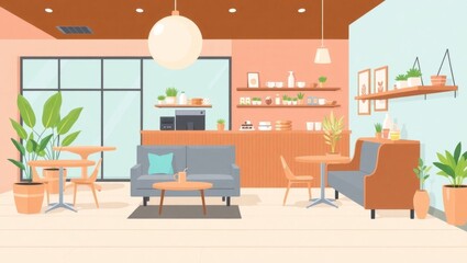 Trendy Coffee Shop Vibe in Flat Illustration