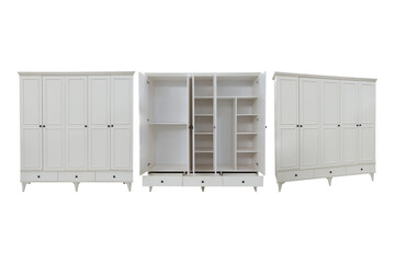 Modern Wooden Wardrobe Collection with Two-Tone Design - White and Natural Oak Bedroom Armoires with Open Shelving and Closed Cabinet Storage for Contemporary Homes