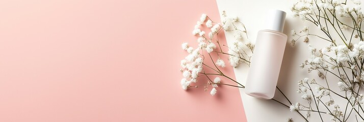 Elegant beauty brand banner showcasing a delicate product surrounded by flowers