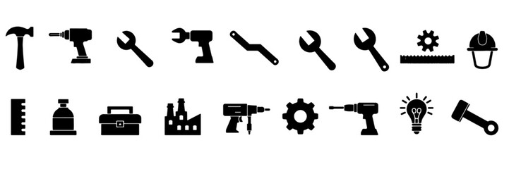  Silhouette Icon Set for Data Analysis, Web Development, Finance, Customer Satisfaction, Document and so on