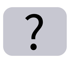 Large black question mark positioned at the center of a gray rectangle. Ideal for uncertainty, curiosity, decision-making, problem-solving, mystery, inquiry, and branding. Minimalist flat color icon