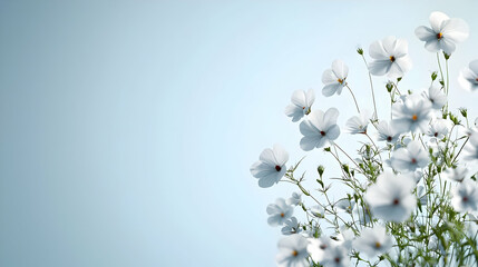 White Flowers On Light Blue Background
