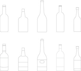 Set of different types of glass bottles