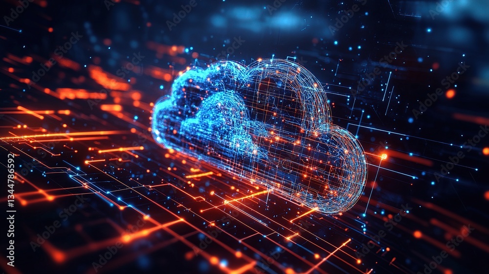 Poster abstract cloud computing visuals with data exchange elements