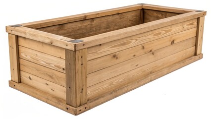 Wooden Planter Box on White Background