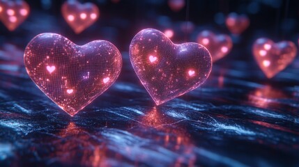 Obraz premium Floating, glowing hearts, love, ethereal