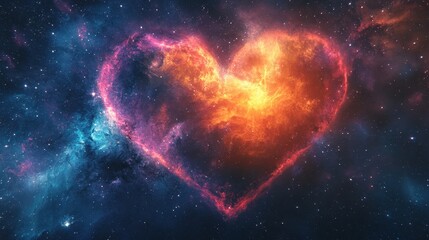 A celestial heart composed of vibrant cosmic nebulas fills space