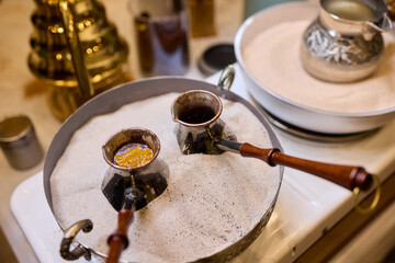 Traditional Coffee Brewing in a Stylish and Inviting Setting to Savor Its Rich Flavors