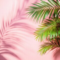 Blurred Shadows of Palm Leaves on Pink Wall Background