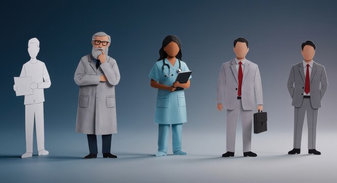 Workforce diversity concept. Various profession industry worker representation including engineer chef and business executive for employment occupation career choice and labor market