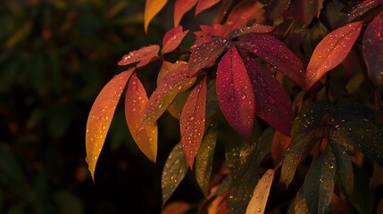 Wet Autumn Leaves, Bokeh Background, Nature Detail