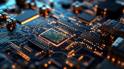 Fototapeta premium Intricate Close-Up of Abstract Circuit Board with Detailed Components