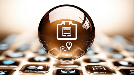 Data sphere floats over digital keyboard