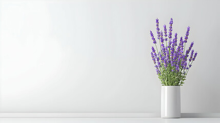 Elegant Lavender Bouquet In White Vase Against White Background