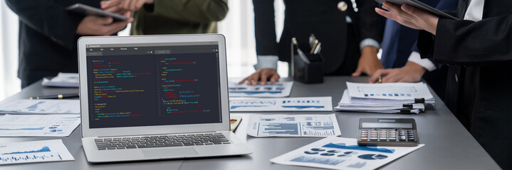 Software development programming on computer screen for brisk application and program coding