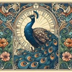 Fototapeta premium 아르누보 디자인 배경, 공작, jpeg (Art Nouveau Design Background, Peafowl, jpeg)