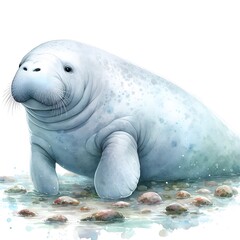 Fototapeta premium 흰 배경, 듀공, 수채화, jpeg (white background, dugong, water colour, jpeg)