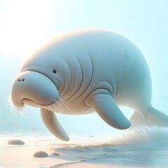 Naklejka premium 흰 배경, 듀공, 애니메이션 아트, jpeg (white background, dugong, animation art, jpeg)