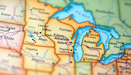 Close Up Map View of Michigan Upper Peninsula Towns